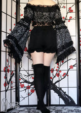 Silver & Black Brocade Flare Sleeve Peasant Top