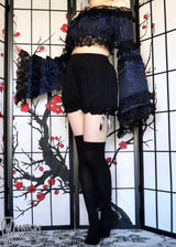 Blue & Black Brocade Flare Sleeve Peasant Top