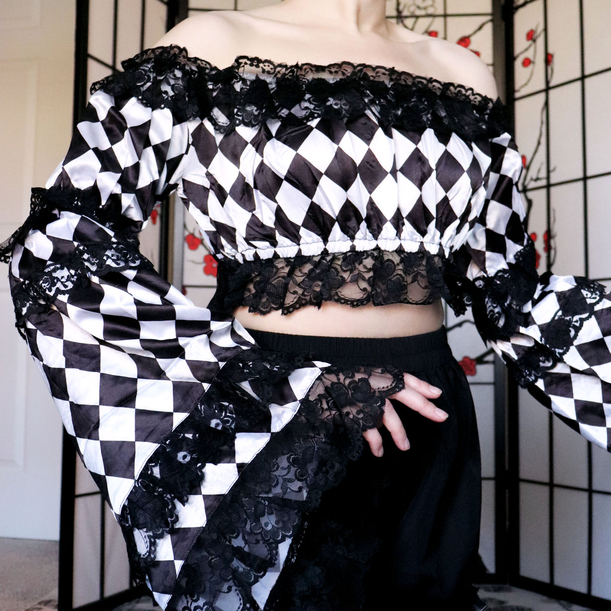 Harlequin Satin Flare Sleeve Peasant Top