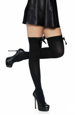 [Leg Avenue] Black "Kay" Opaque Thigh Highs with Satin Bow (One Size)