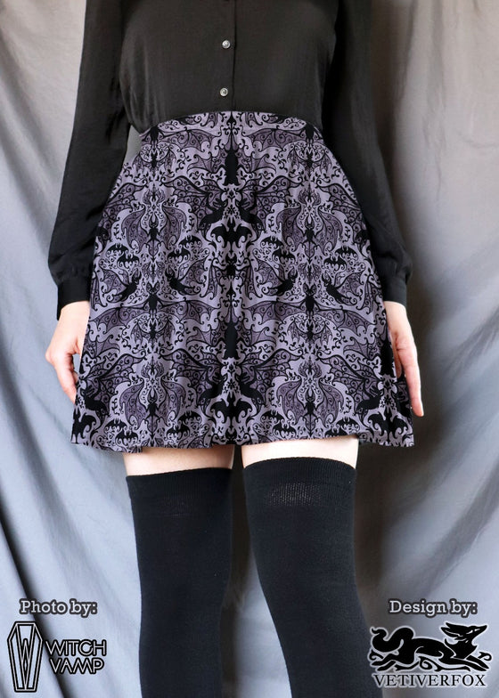 [Vetiverfox] Victorian Bats Skater Skirt with Pockets [Only C & D Sizes Left]