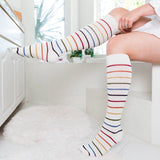 White Light Rainbow Striped Knee High Socks