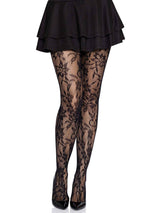 Black Chantilly Floral Lace Tights (One Size)