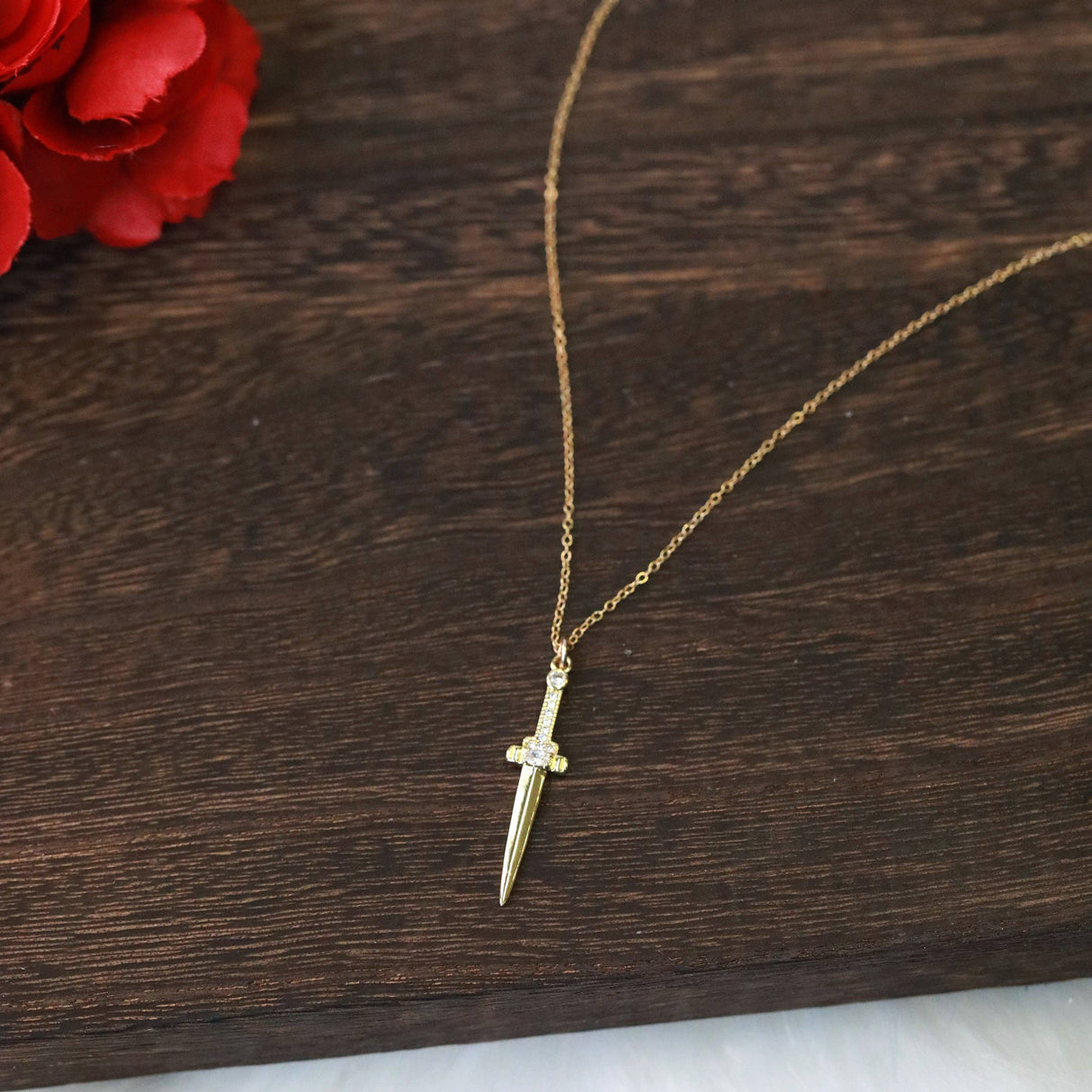 Golden Athame Dagger Charm Necklace