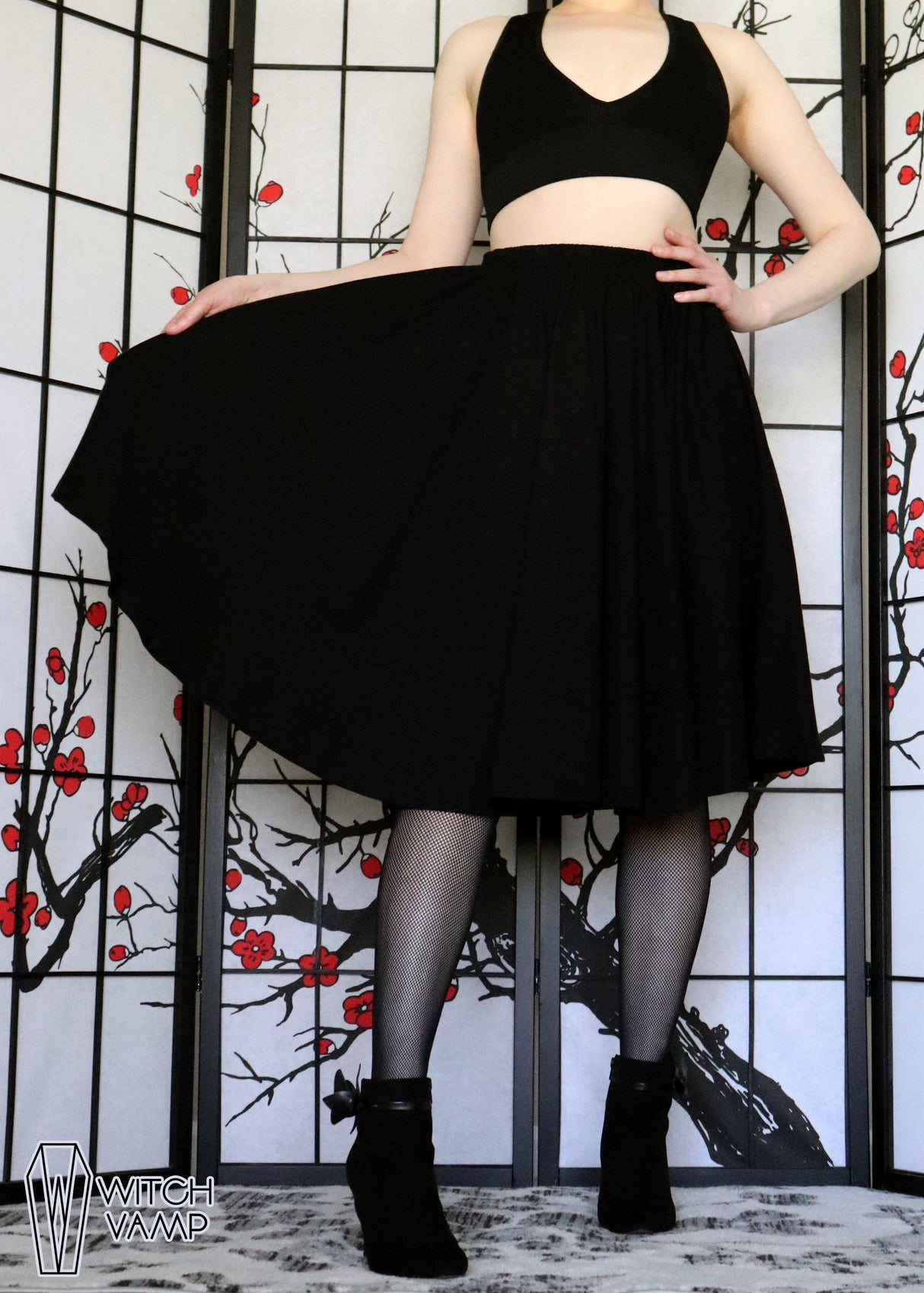 Cotton Black Midi Skirt With Pockets