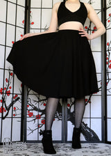 Cotton Black Midi Skirt With Pockets