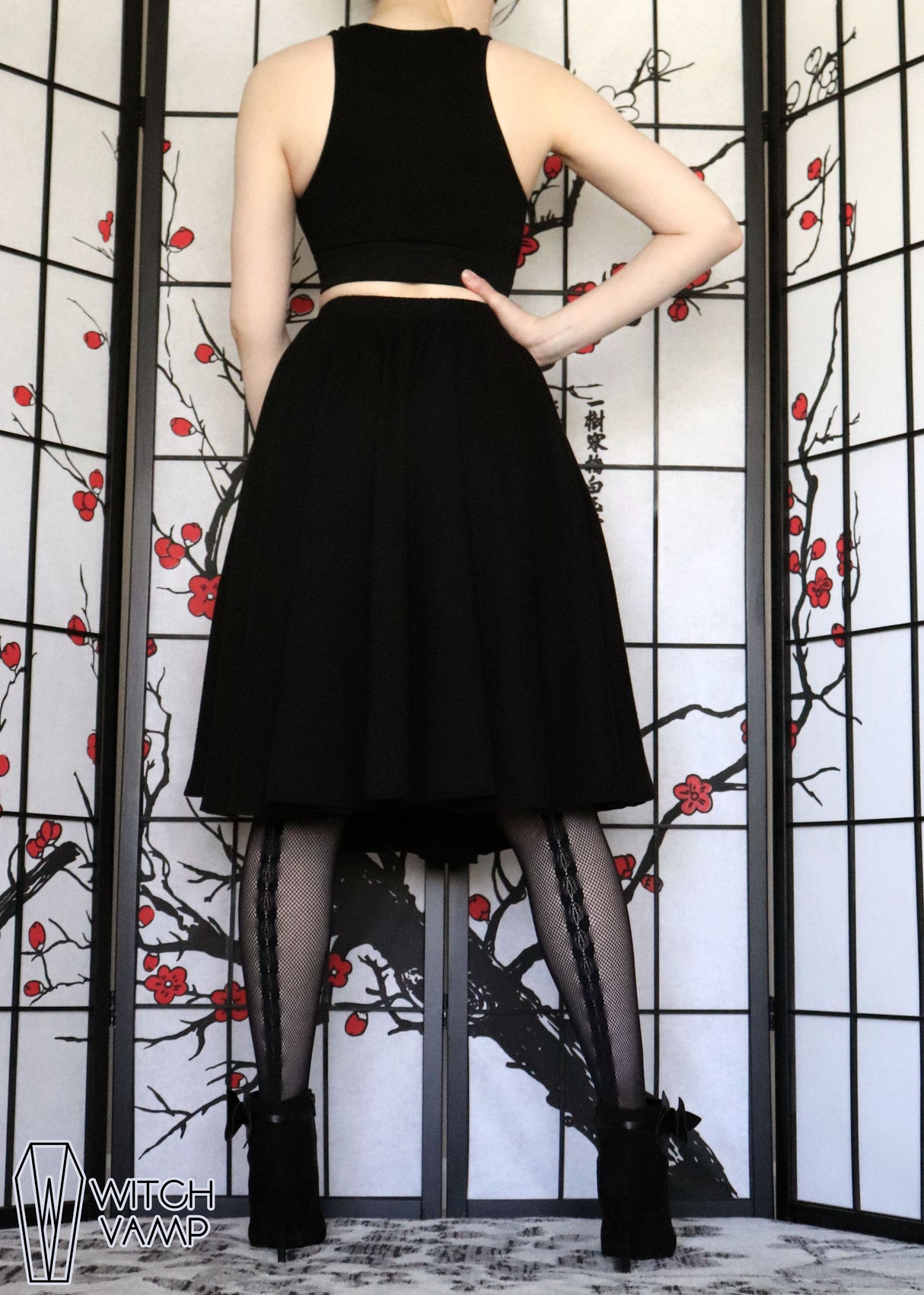 Cotton Black Midi Skirt With Pockets