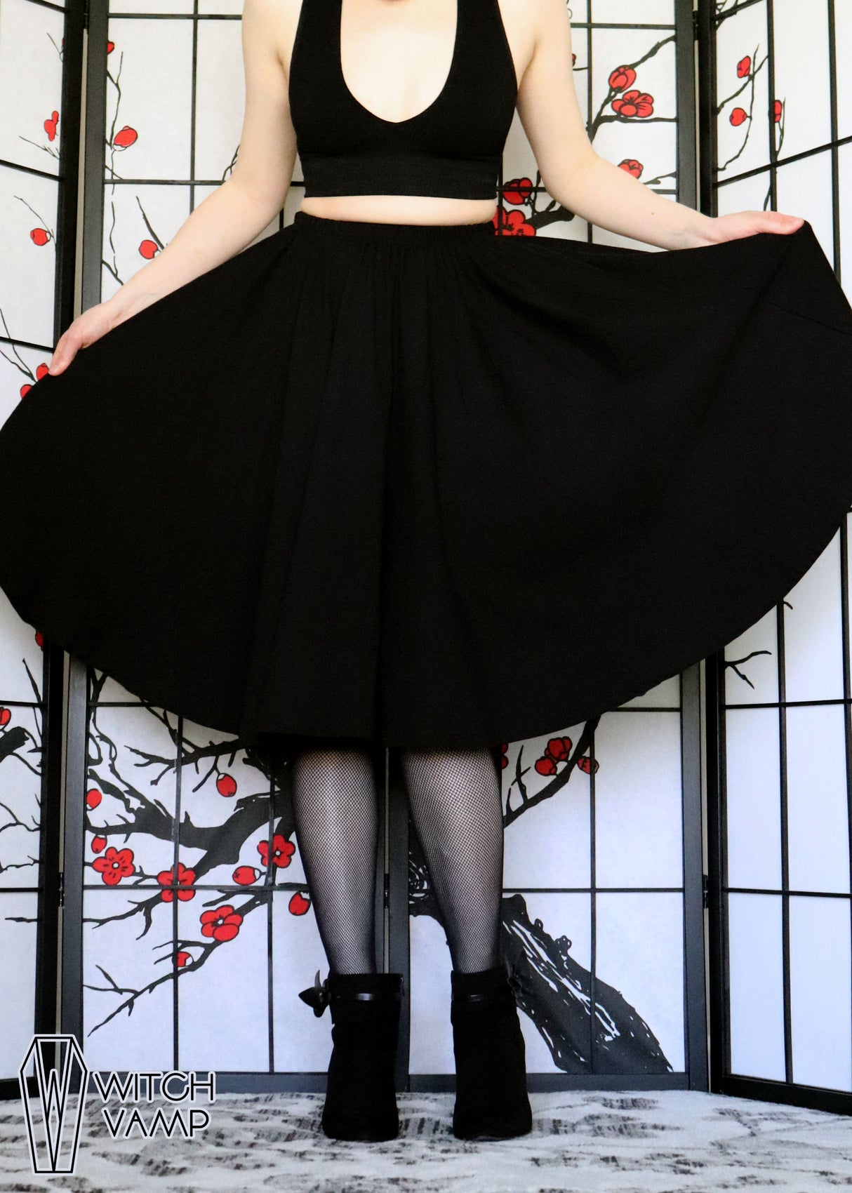 Cotton Black Midi Skirt With Pockets