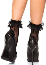 Black Cross Fishnet Ruffle Ankle Socks
