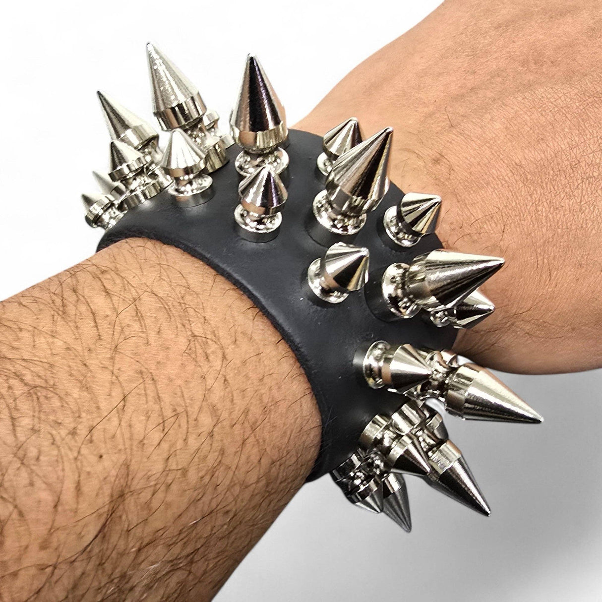 3 Row Spike Leather Cuff Bracelet