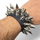 3 Row Spike Leather Cuff Bracelet