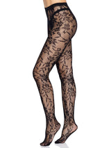Black Chantilly Floral Lace Tights (One Size)