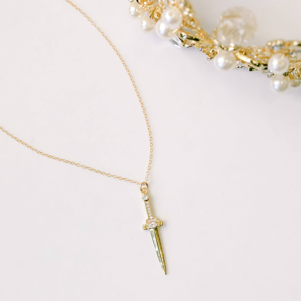 Golden Athame Dagger Charm Necklace