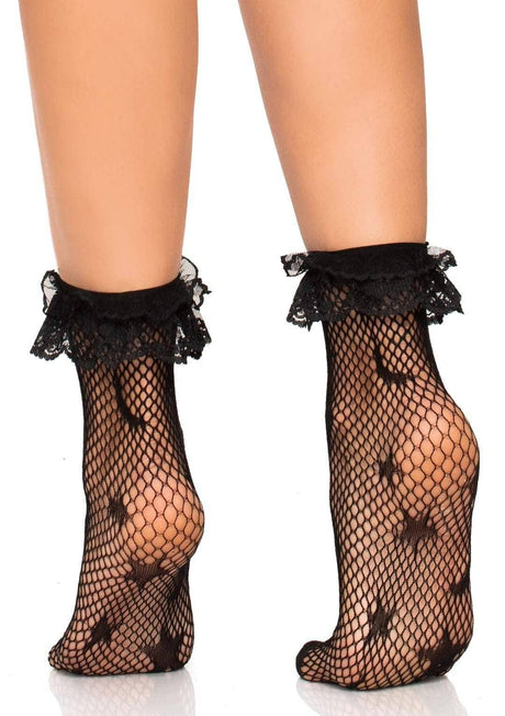 Black Celestial Fishnet Ruffle Ankle Socks