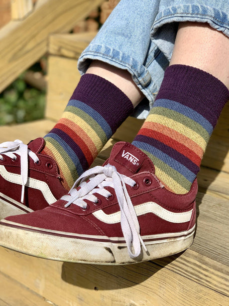[RocknSocks] Iris Rainbow Striped Crew Socks