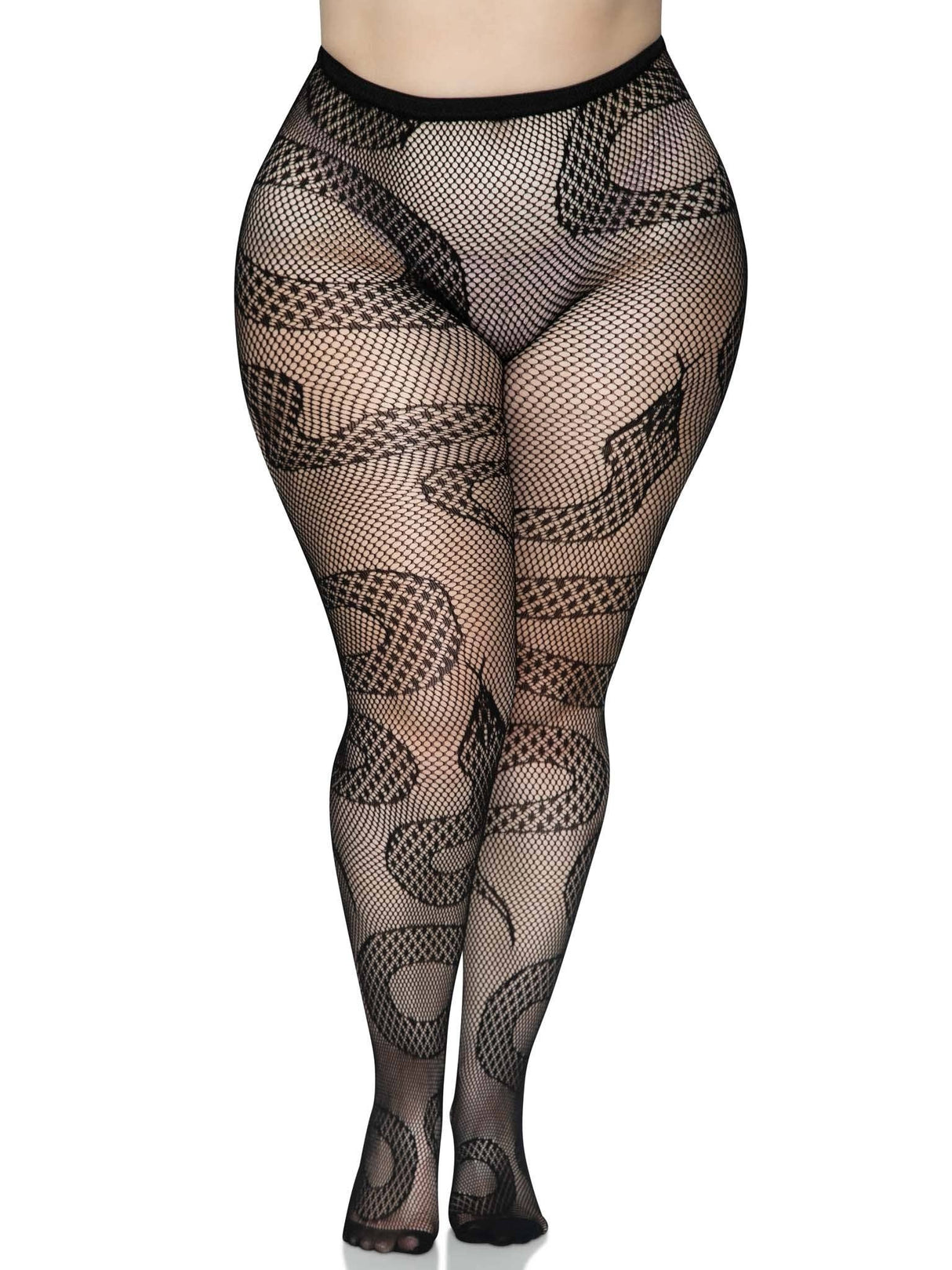 Black Snake Net Tights (One Size Plus)