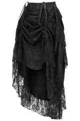 Black Lace Adjustable Front High-Low Bustle Skirt