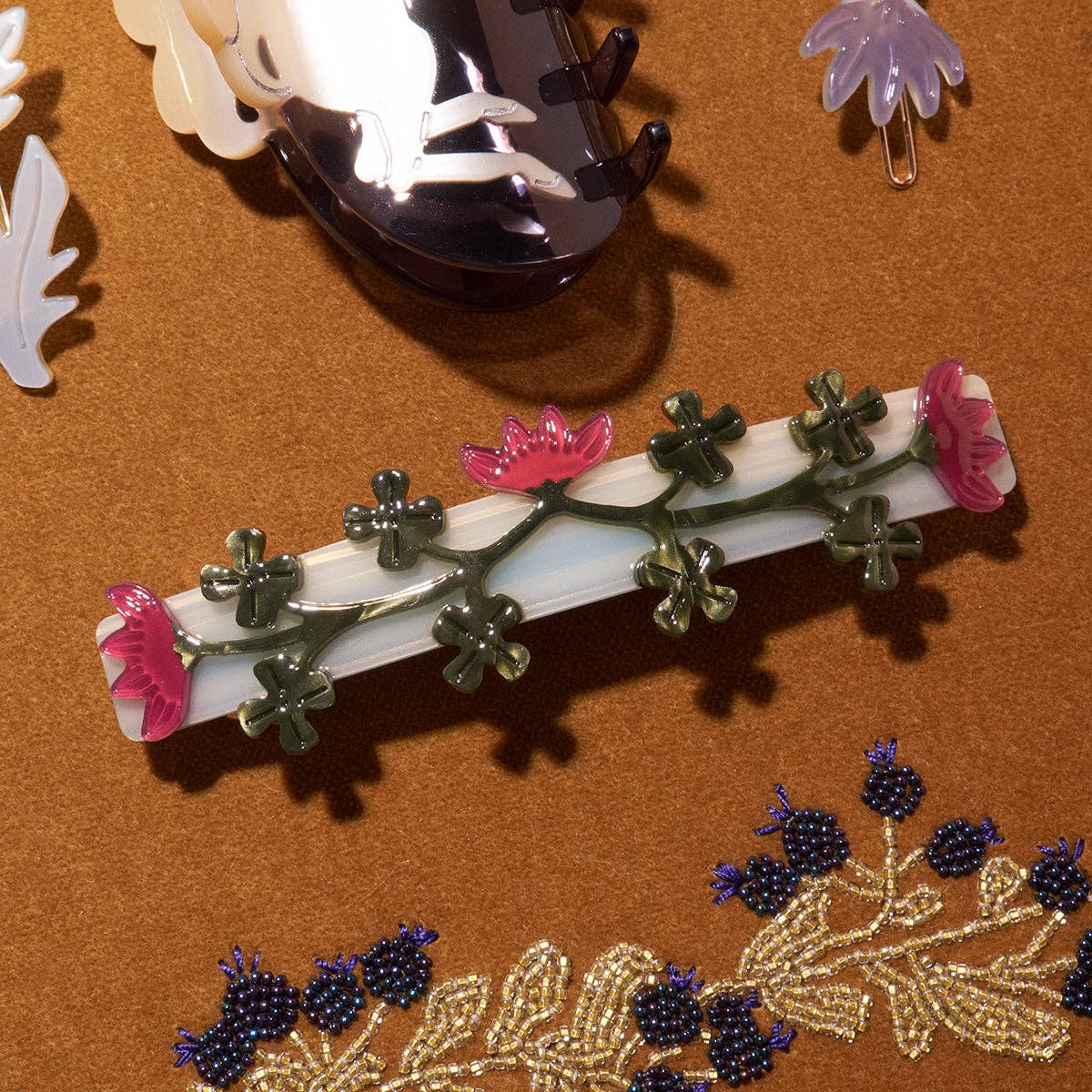 Red Clover French Barrette Hair Clip