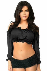Black Smocked Sleeve Peasant Top