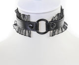 Black Leather O-Ring Lace Wrapped Collar
