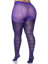 Purple & Black Striped Tights (One Size Plus)