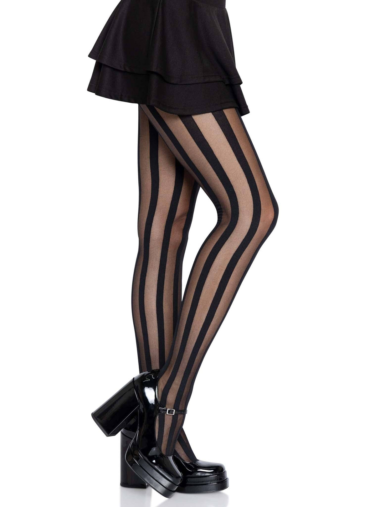 Black Vertical Striped Tights (One Size)