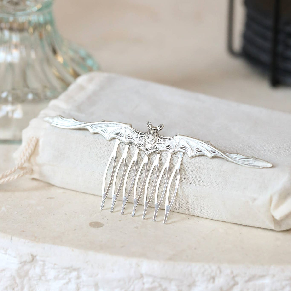 Silver Bat Hair Comb