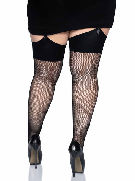 [Leg Avenue] Black "Lucy" Fishnet Thigh High Stockings (One Size Plus)