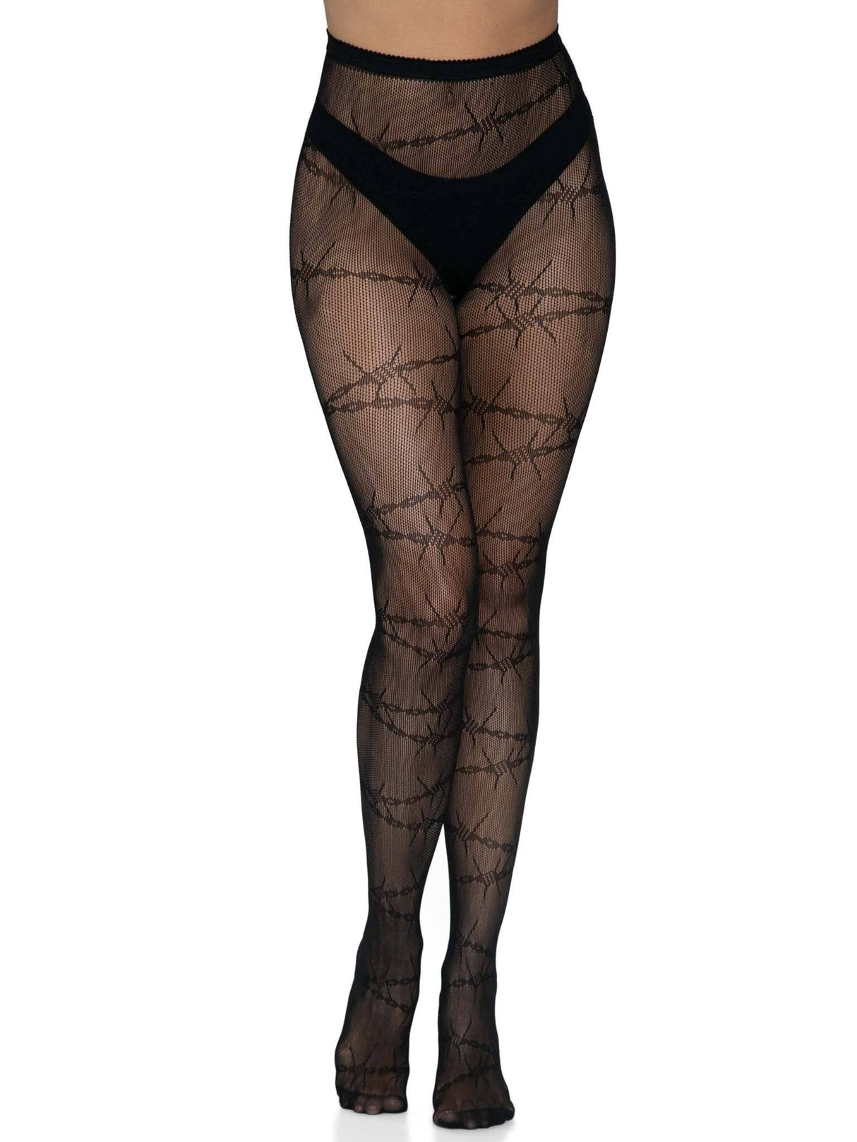 Black Barbed Wire Fishnet Tights (One Size)