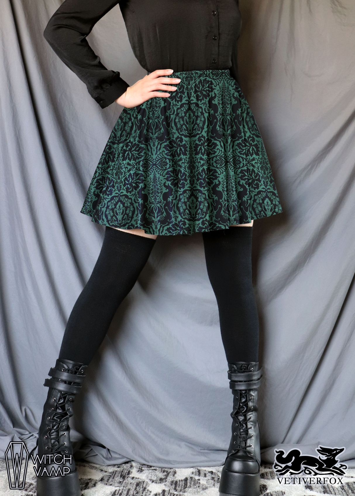 Foxglove & Absinthe Skater Skirt with Pockets