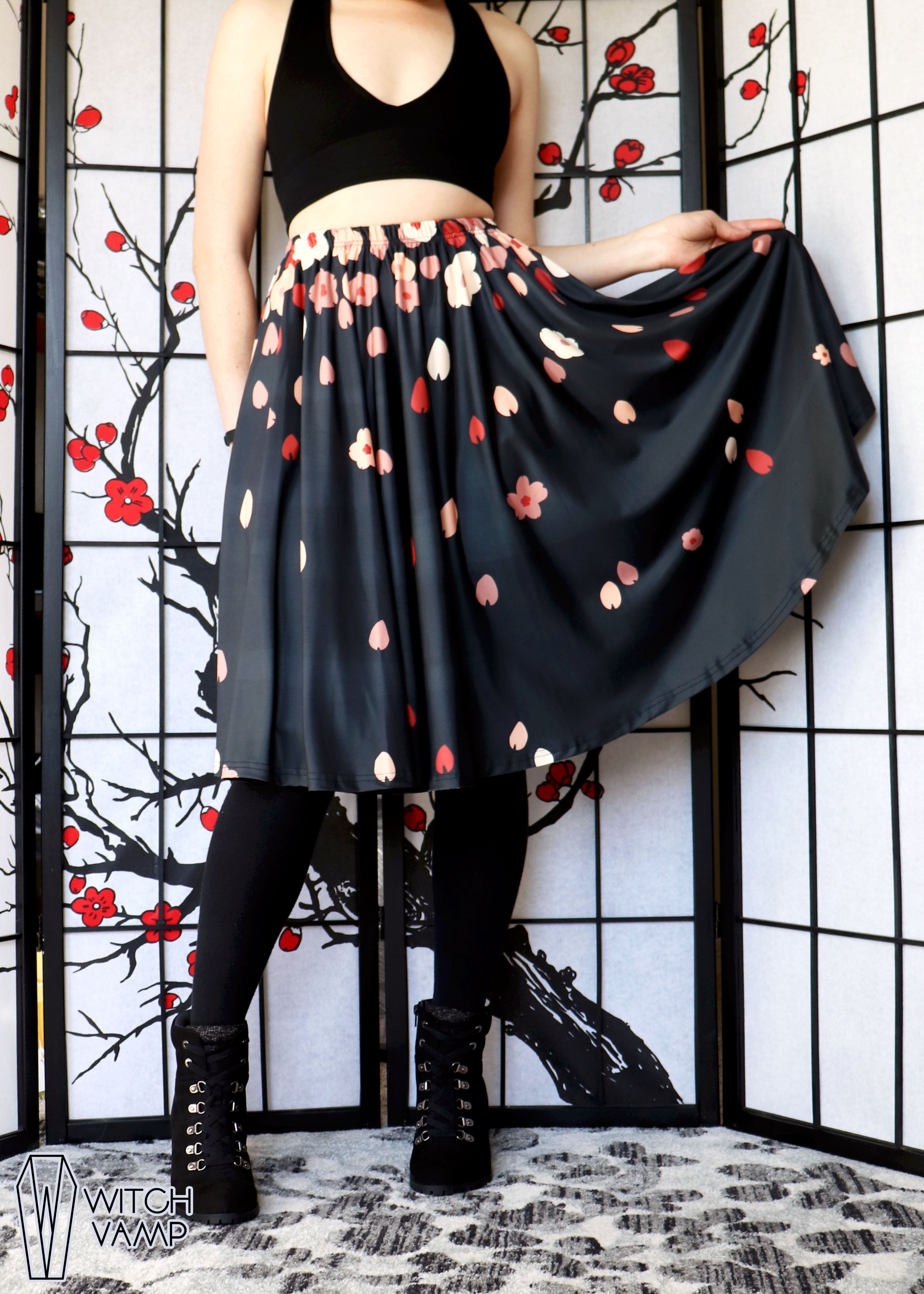 Hanami Night Midi Skirt With Pockets – Witch Vamp