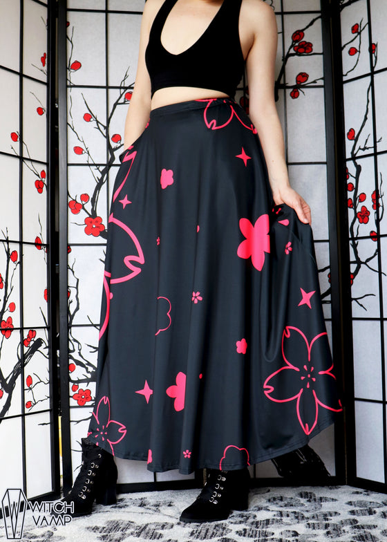 Neon Blossom Maxi Skirt with Pockets
