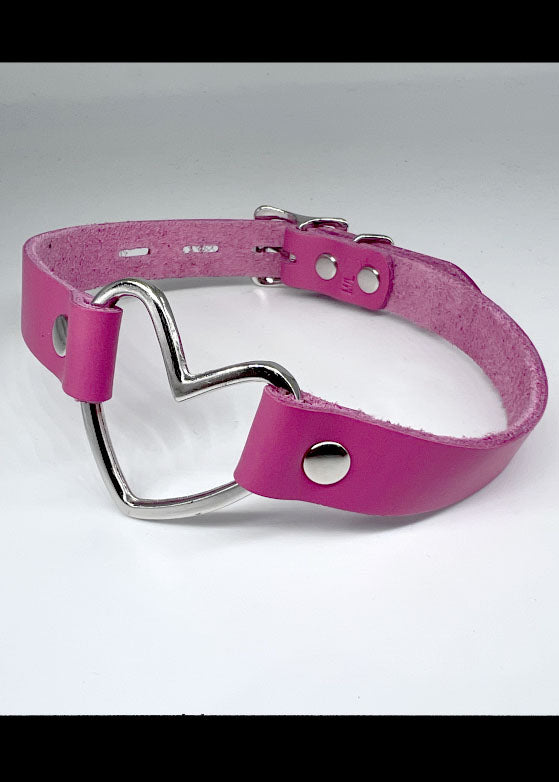 Pink Leather Heart Collar