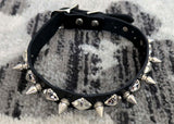 [Kookie Intl] Black Leather Collar with Chrome Spikes and Pyramid Studs