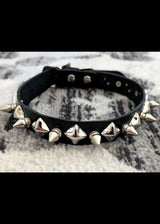 [Kookie Intl] Black Leather Collar with Chrome Spikes and Pyramid Studs