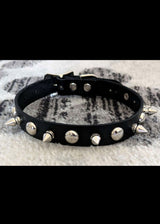 [Kookie Intl] Black Leather Collar with Chrome Spikes and Round Studs