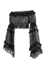 Silver & Black Brocade Flare Sleeve Peasant Top