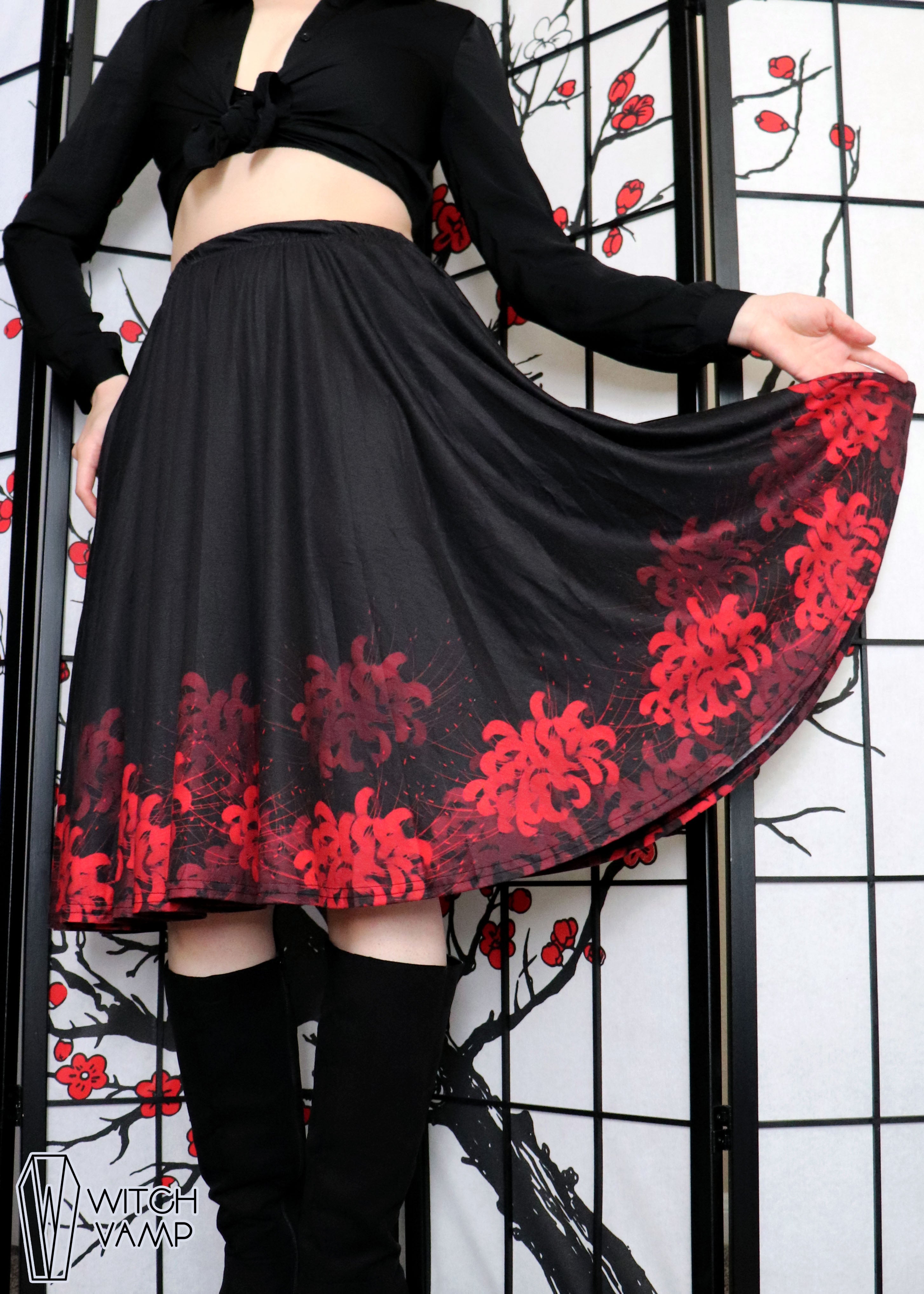 spider lily fabric Spider Lily Midi Skirt With Pockets