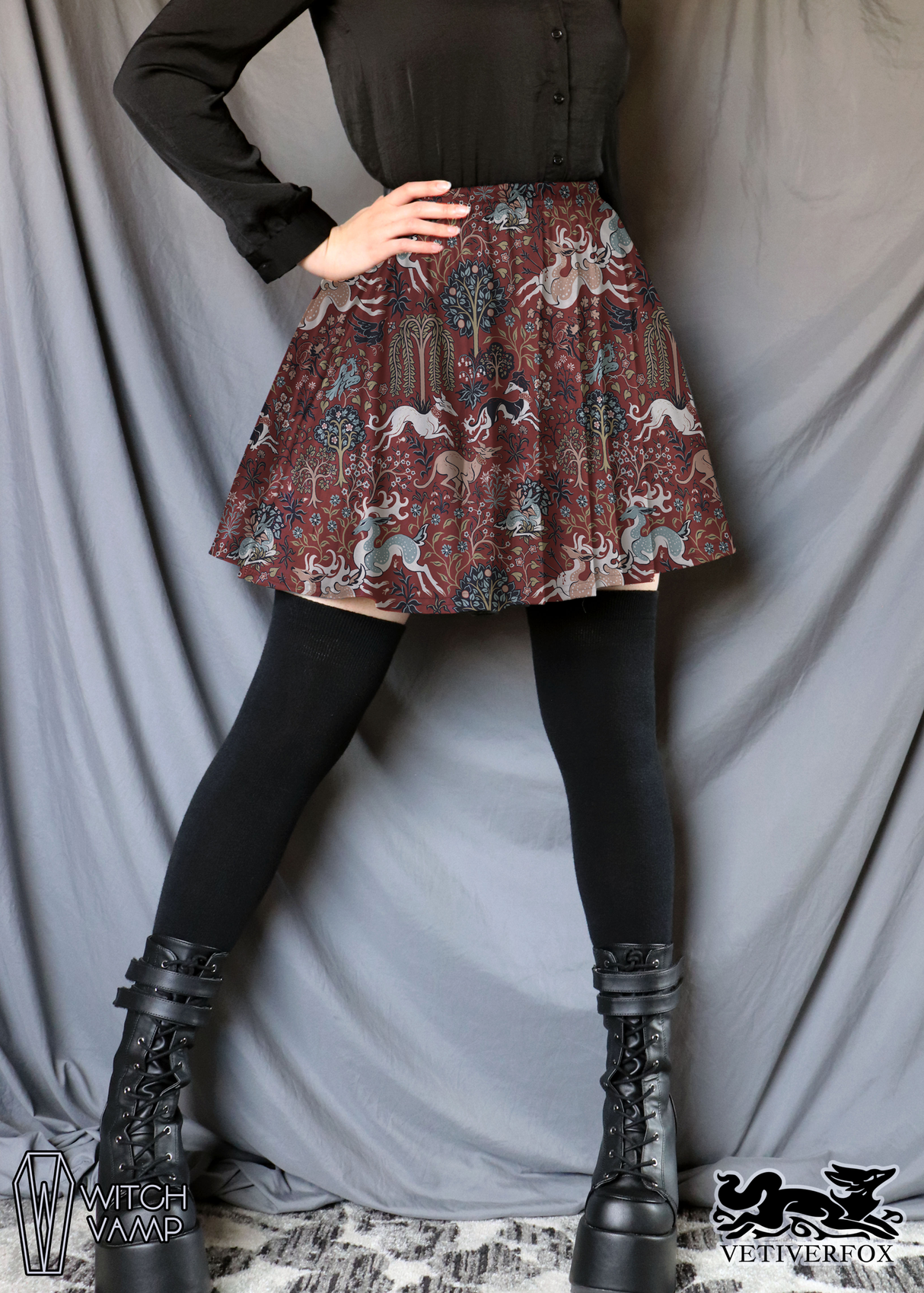 Stag Hunt Skater Skirt with Pockets