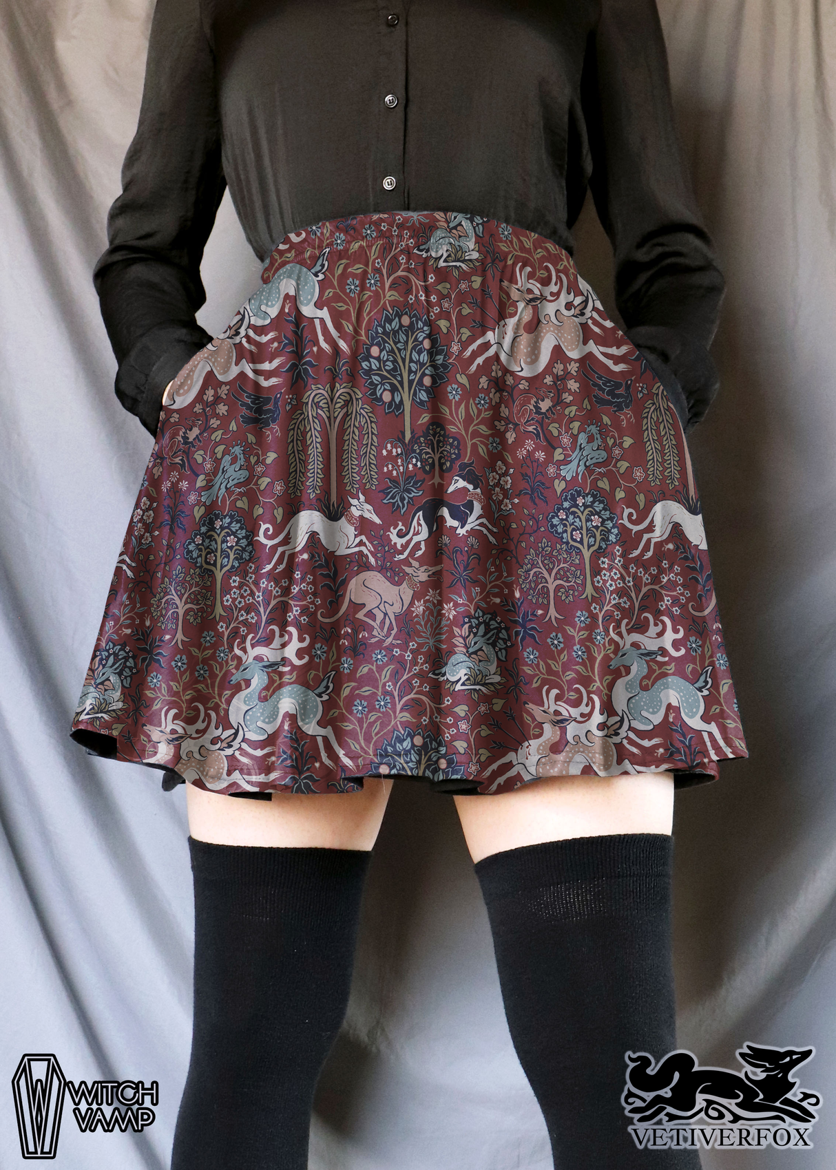 Stag Hunt Skater Skirt with Pockets