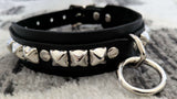 [Kookie Intl] Black Leather Collar with Chrome Studs and Ring