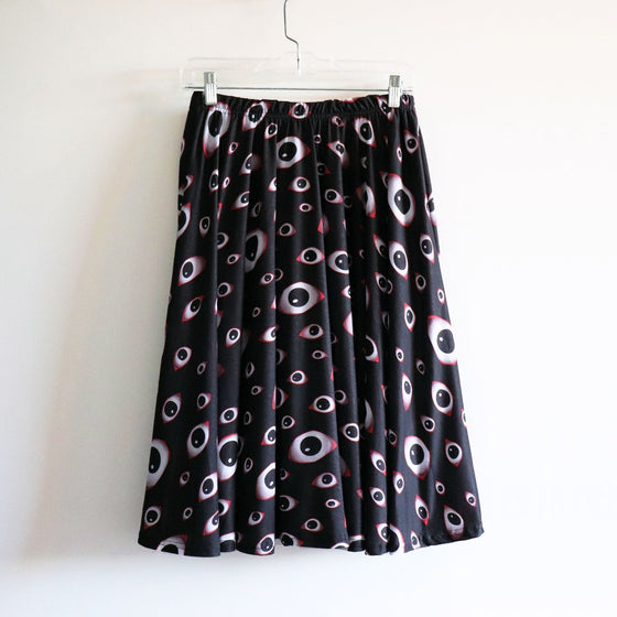 Creepy Eyes Midi Skirt With Pockets