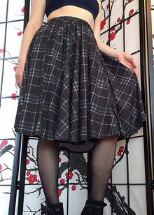  Grey Plaid Midi Skirt With Pockets [Only D Size Left]