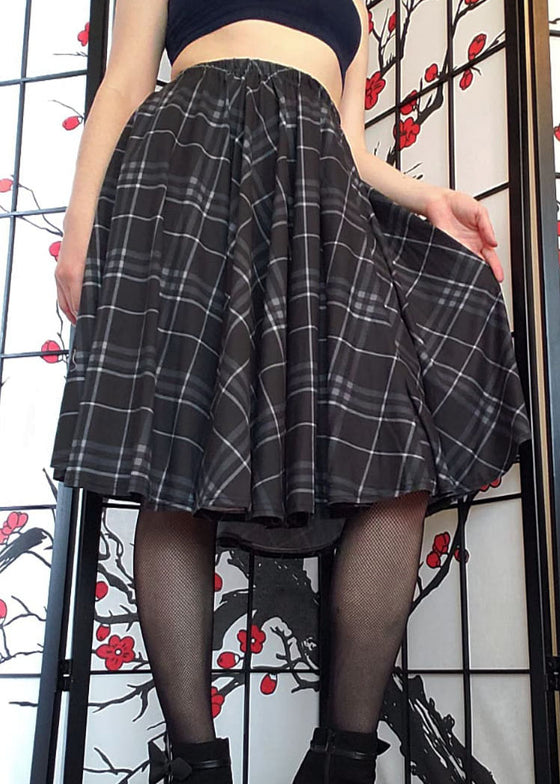 Grey Plaid Midi Skirt With Pockets