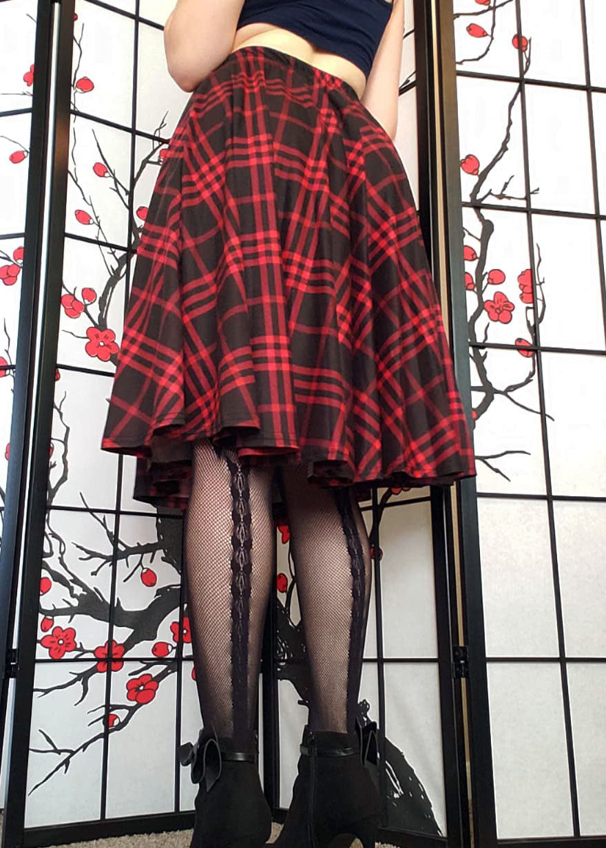 Red Plaid Midi Skirt With Pockets
