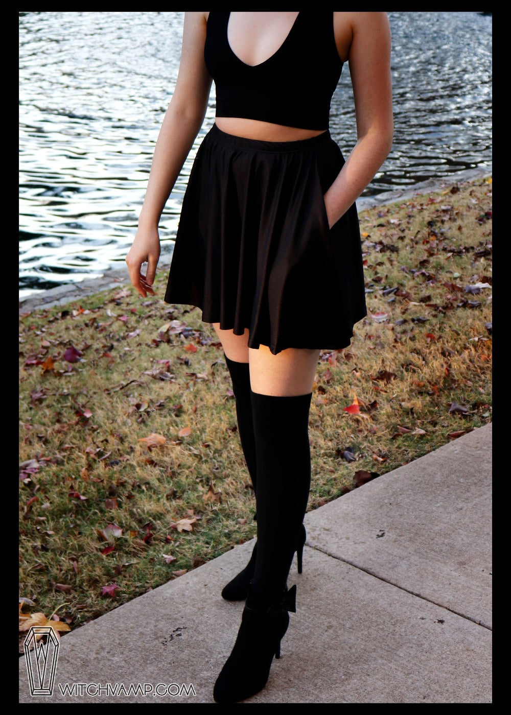 Black skater skirt top outfit ideas