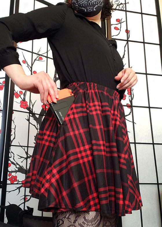 Red Plaid Skater Skirt with Pockets