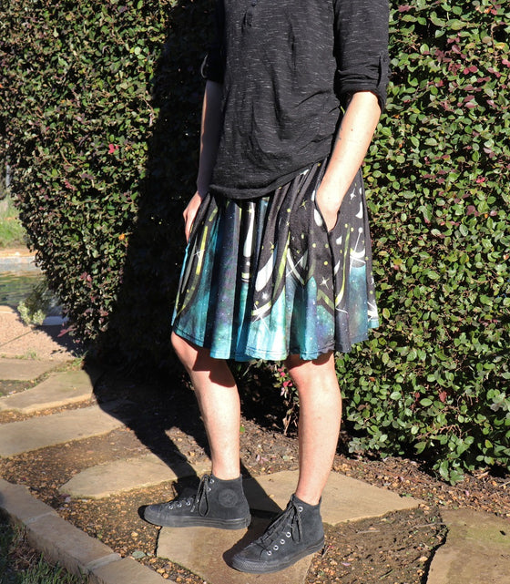 Dark Galaxy Skater Skirt With Pockets [Only B & C Sizes Left]