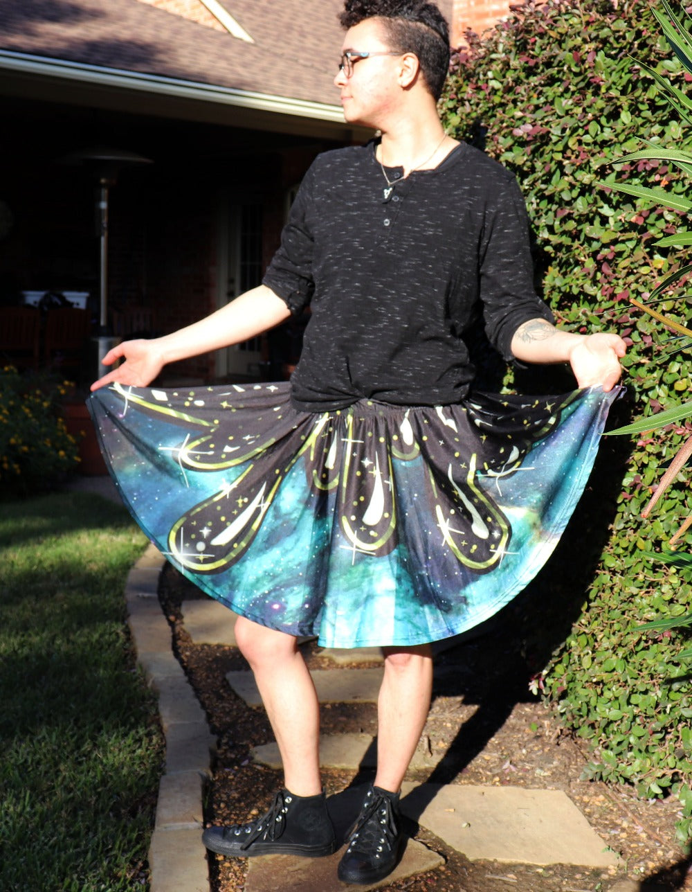 Dark Galaxy Skater Skirt With Pockets