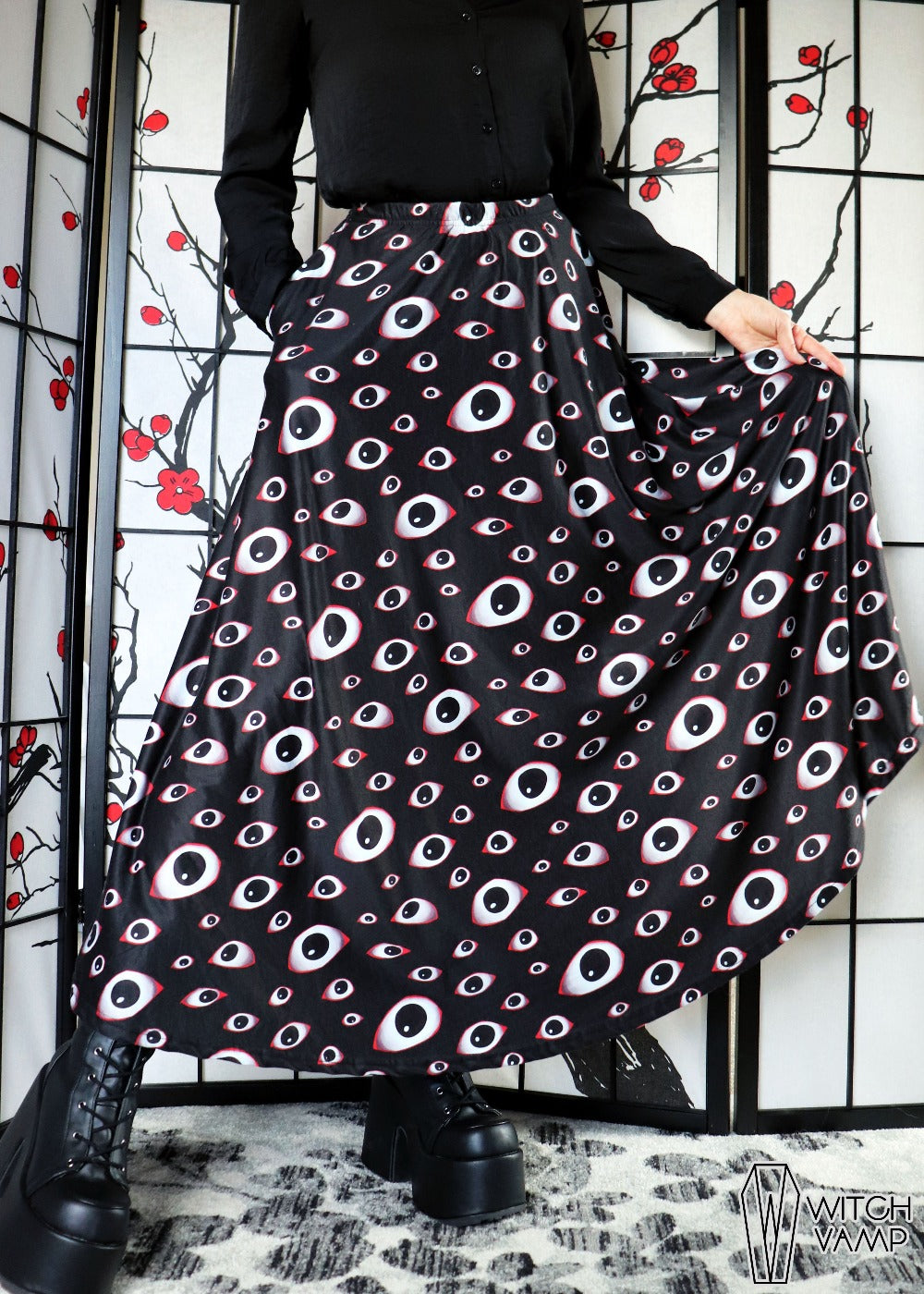 Creepy Eyes Maxi Skirt with Pockets